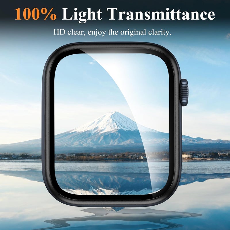 EWUONU [2 Pack for Apple Watch Screen Protector 45mm Series 9 8 7, Titanium Alloy Bumper + Tempered Glass, Full Coverage Waterproof Non-Bubble Anti-Scratch HD Clear Film for iWatch 9/8/7 45mm,Black - Image 5